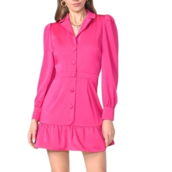 Adelyn Rae Dress Patricia Button Front ruffle sateen  Fuschia NWT XS - Picture 1 of 10